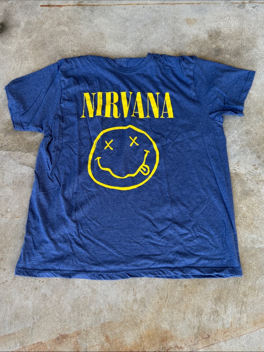 NIRVANA Navy Blue Tee with Yellow Smiley Logo